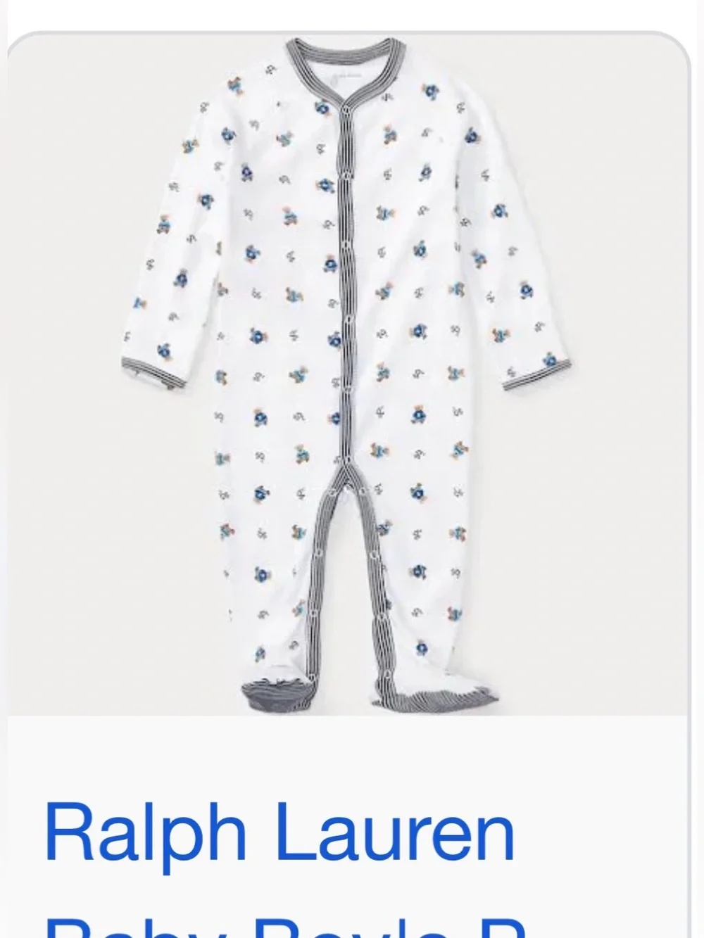 Ralph Lauren White Footed Baby One-Piece with Blue and Tan Motifs